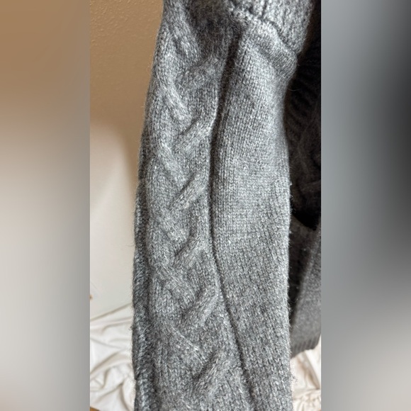 Apricot long shawl cable-knit cardigan with a waist tie. - Picture 5 of 8